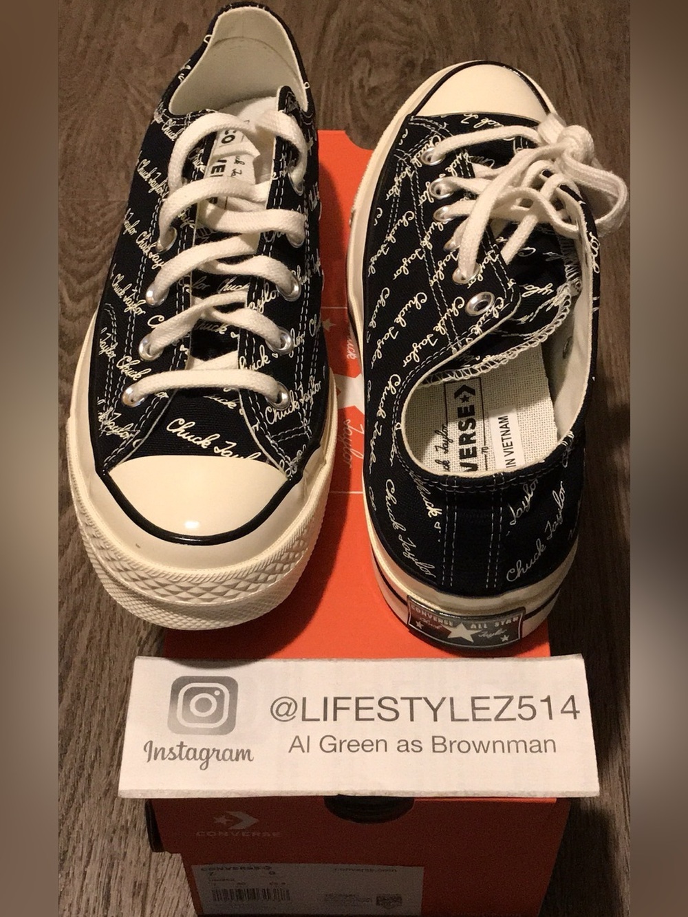 Size 7 - Converse Chuck 70 Low Scripted Signature Print Black Egret